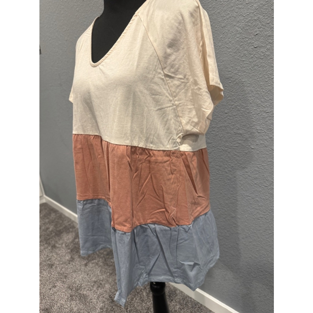Cotton Bleu Color Block Tiered V-Neck Top, Sz Small NWOT - Picture 3 of 12